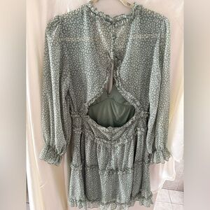 Sage Green Ruffle Tiered Open-Back Mini Dress